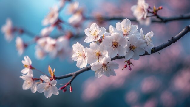 Early Spring: Close-Up of Blooming Sweet Cherry Tree