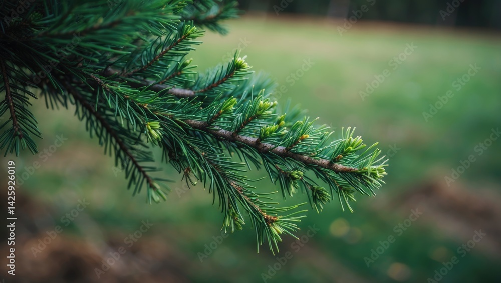 Poster close-up of a fir tree branch in a forest with a natural background