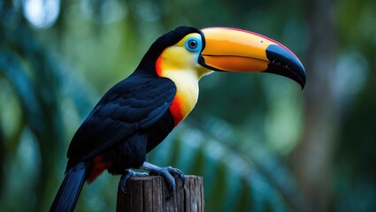 Naklejka premium Portrait of a toco toucan in the jungle environment