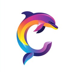 Obraz premium Colorful Dolphin in Letter C Shape, Isolated, Graphic Design, Possible Use in Logo or Poster