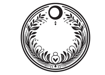 botanical circle frame logo silhouette vector, leaf circle silhouette logo icon vector, floral wreath with leaves for wedding, botanical circle frame wedding flower on white background.