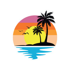 Vector illustration of palm tree silhouette
isolated on white background and also on the background of the afternoon atmosphere on the beach