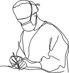 vector one line drawing of surgeon .Generative AI