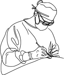 vector one line drawing of surgeon .Generative AI