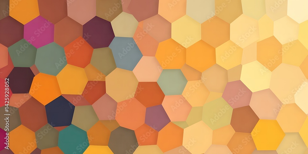 Aufkleber abstract background featuring a mosaic of hexagons in various warm and cool color tones