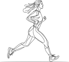 Fototapeta premium vector one line drawing girl running .Generative AI