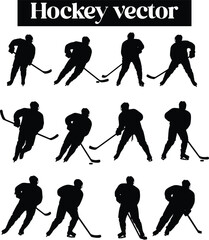 Naklejka premium Hockey Player Poses on the Ice Silhouettes 