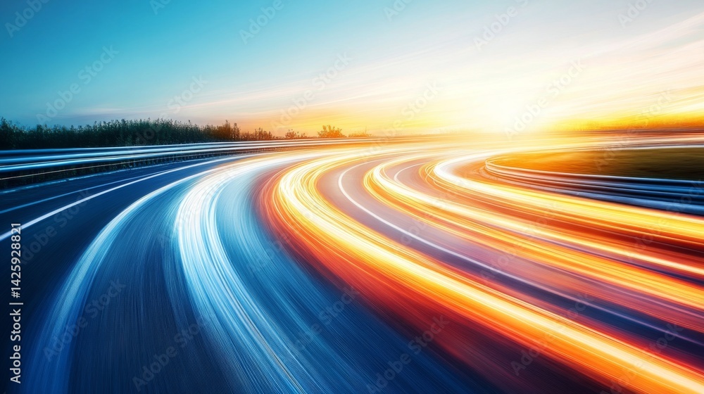 Poster a vibrant light streak speeding through a futuristic grid-like space, creating an illusion of rapid 