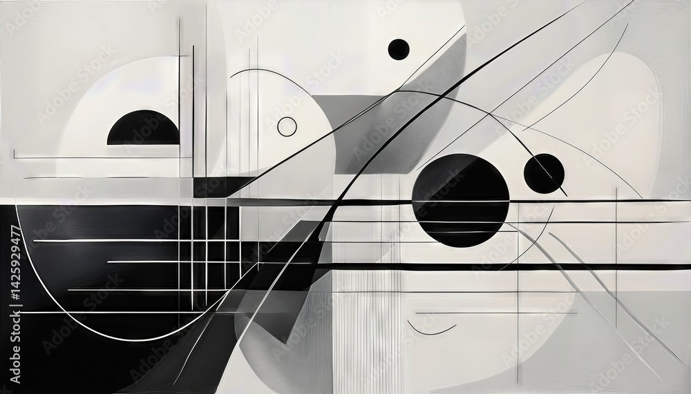 Poster striking black and white abstract geometric lines intertwine with subtle textures in a vibrant play 