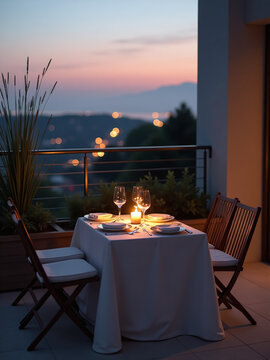 Cena Romantica A Lume Di Candela Sulla Terrazza
