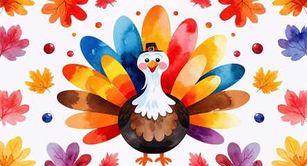 Obraz premium colorful thanksgiving watercolor paint abstract pattern art design on plain white background illustration