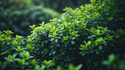 Obraz premium Bright green leaves on a blooming shrub