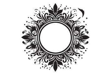 botanical circle frame logo silhouette vector, leaf circle silhouette logo icon vector, floral wreath with leaves for wedding, botanical circle frame wedding flower on white background.