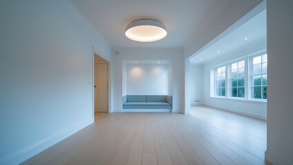 Bright and airy double reception room painted in white in a terraced house