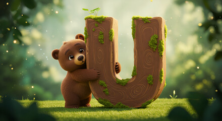 A super colorful and bright composition featuring large 3D letters "A B C" in the center, each letter designed in soft,
