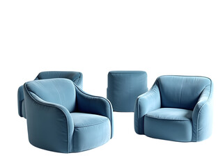 Stylish Blue Armchairs and Ottoman Set transparent background