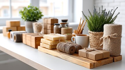 Small Business Workspace with Eco-Friendly Product Packaging