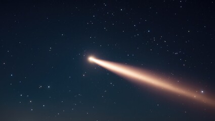 Long tail of a comet illuminates the night sky in space