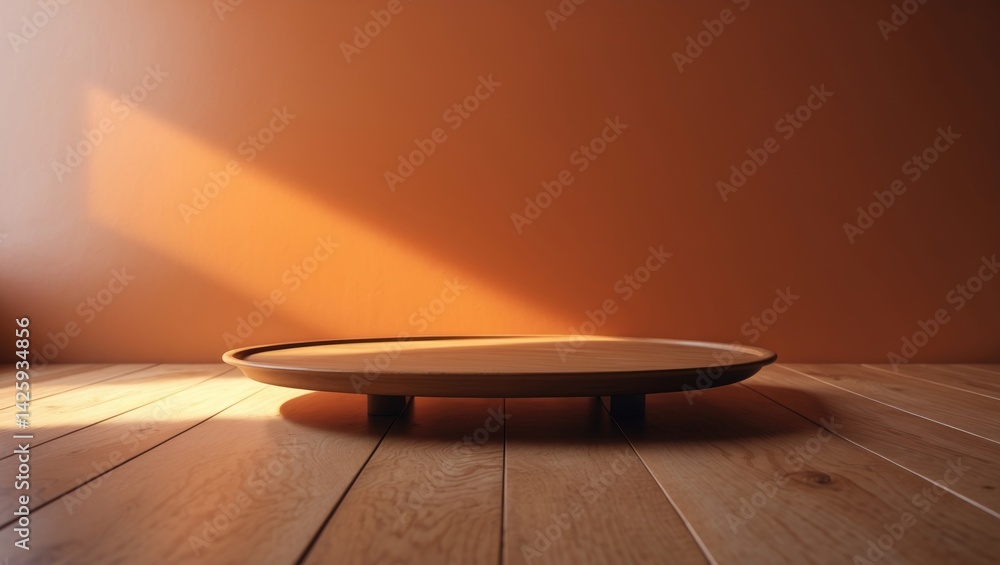 Aufkleber abstract blurred background with empty wood plate on top of a table