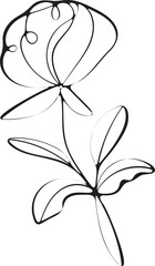 Elegant Line Art Drawing of a Single Flower with Leaves