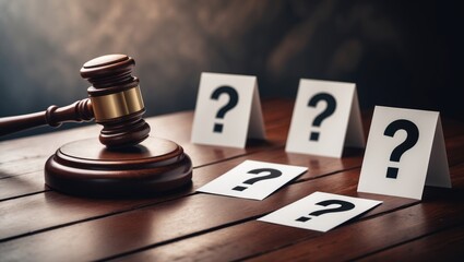 Legal Frequently Asked Questions Featuring Wooden Gavel and Question Marks