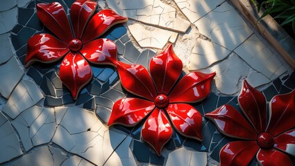Close-up of colorful tiles with detailed background and texture