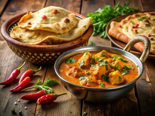 Delicious Indian Chicken Curry with Bread - Authentic Recipe Photos