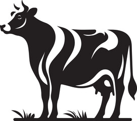 Minimalist Black and White Cow Silhouette Vector, Side View Dairy Animal Illustration on Clean Background