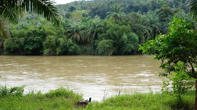 Fast flowing river in Kampar, Riau.