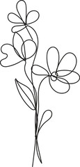 Simple Line Drawing of Three Delicate Flowers and Leaves