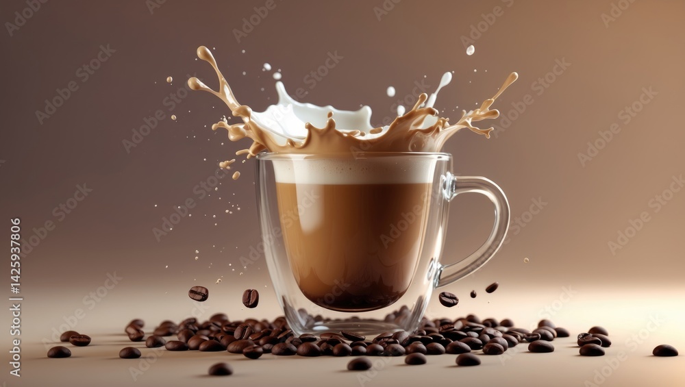 Poster coffee and chocolate beverage with foam on a rustic wooden background