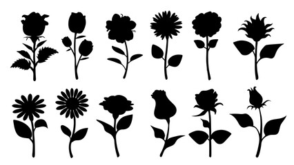 Obraz premium set of flowers silhouette vector on white background