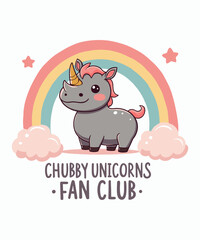 Chubby Unicorns Fan Club T-Shirt Design – Kawaii Cartoon with Pastel Rainbow