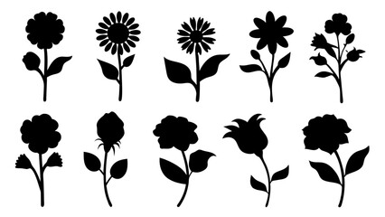 set of flowers silhouette vector on white background