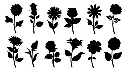 set of flowers silhouette vector on white background