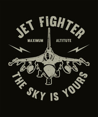 Jet Fighter Silhouette T-Shirt Design – Retro Military Aircraft Graphic with “The Sky is Yours” Slogan