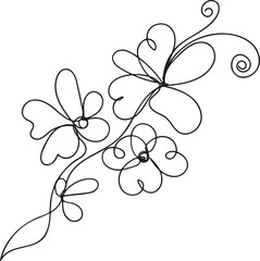 Elegant Single Line Drawing of Blooming Flowers and Swirls