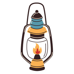 An old vintage camping street lamp. Camping lantern for outdoor recreation. Vector illustration in a flat style isolated on a white background