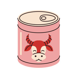 Delicious canned meat for tourists. Camping food for outdoor activities. Beef, stew. Vector illustration in a flat style, isolated on a white background
