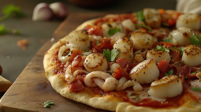Seafood Pizza with Scallops, Calamari, and Fresh Pars on Gigapixel Standard v2 6x