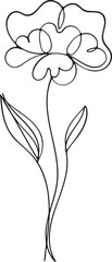 Elegant Single Line Drawing of a Simple Flower with Leaves