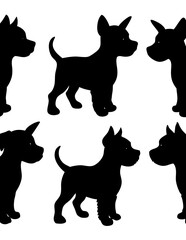 Dog Silhouettes PNG Set – Black Dog Clipart with Various Poses