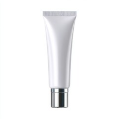 Cosmetic tube with silver cap isolated on white background