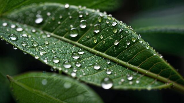 Close-up of raindrops on green leaf