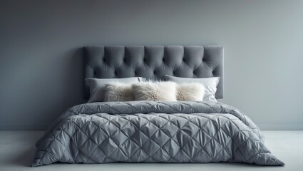 Modern white tufted headboard bed in minimalist interior design