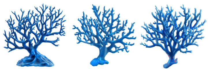 A vibrant blue coral with intricate branches, isolated on a transparent background (3)