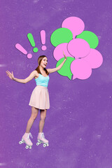 Poster trend collage of person speaking mind cloud with exclamation mark on purple background