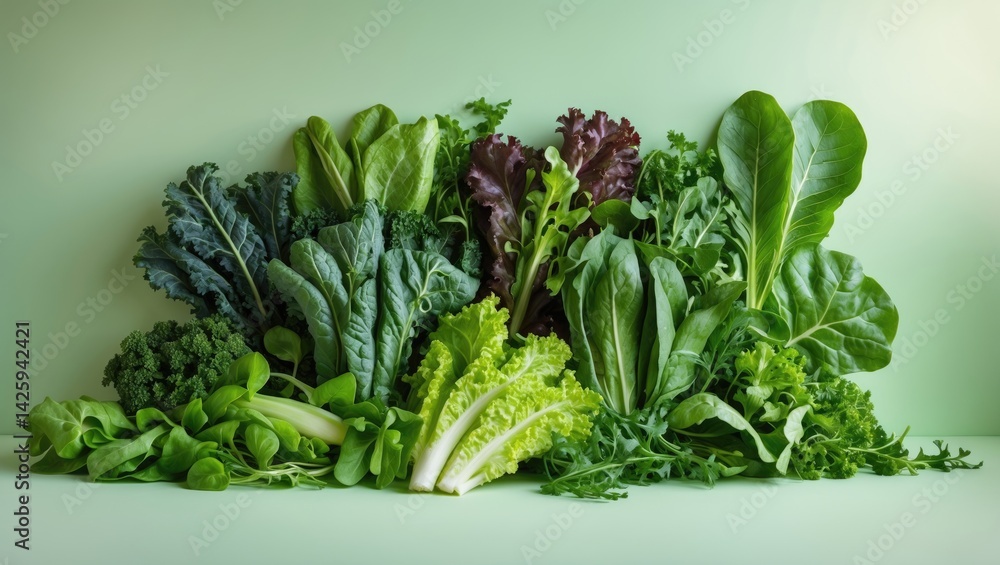 Aufkleber creative green layout on background featuring flat lay food and macro concept