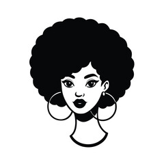 fashion girl head large hoops curls vector art silhouette 