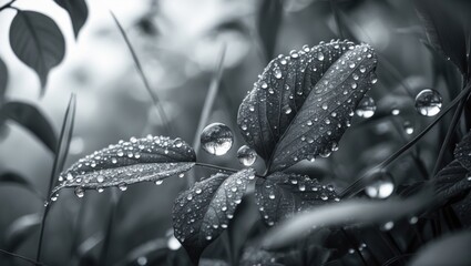 Dewy green wild grass in the morning with a gray tint